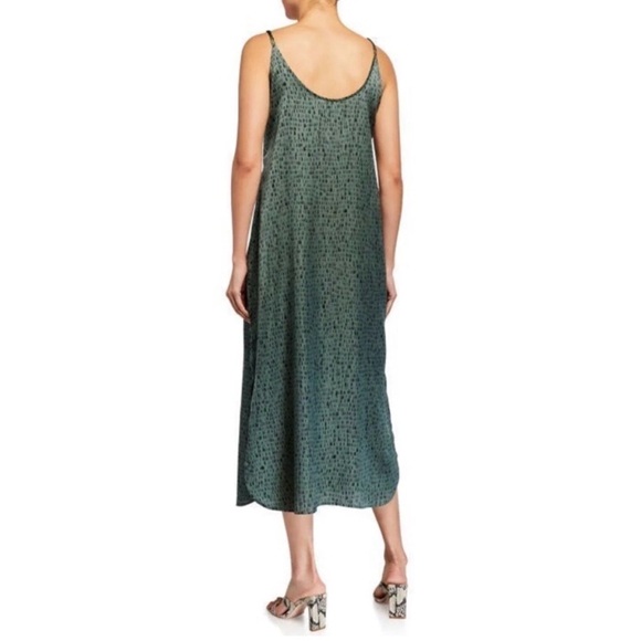 Eileen Fisher Nori Dash-Print Silk Organic Cotton Slip Dress, Green, Large - Picture 2 of 12